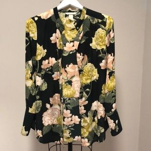H&M Conscious Forest Green Floral Long Sleeve Top